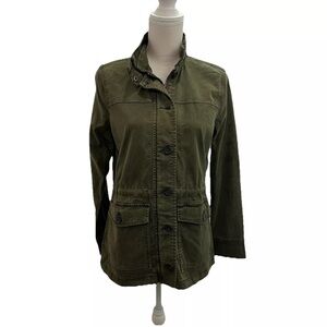 NWT Lucky Brand Green Chambray Utility Jacket Women’s Small Petite Zip Button